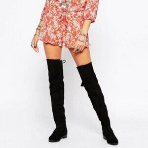 Aldo Barra-91 Black Suede Over the Knee Tie Back Boots Sz 8